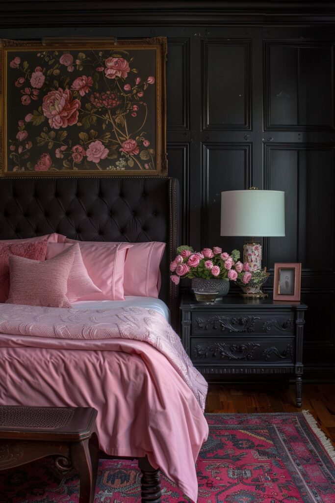 29 Pink and Black Bedroom Ideas for a Modern and Feminine Vibe 27 Pink and Black Textural Contrast