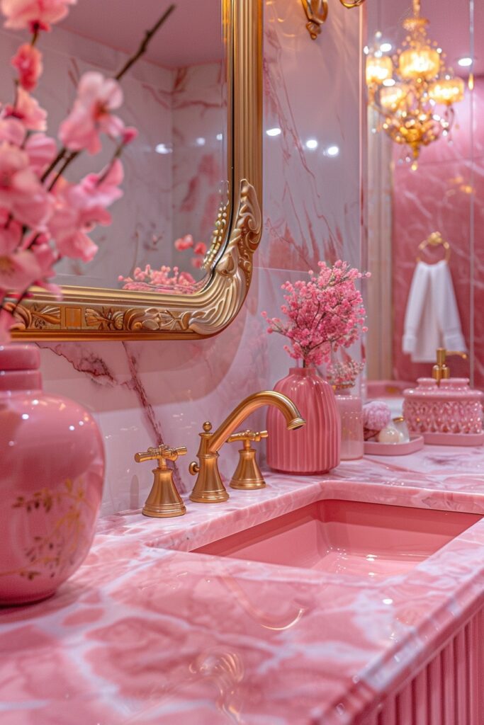 29 Pink Bathroom Decor Ideas for a Fun and Feminine Touch 17 Pink and Gold Luxury