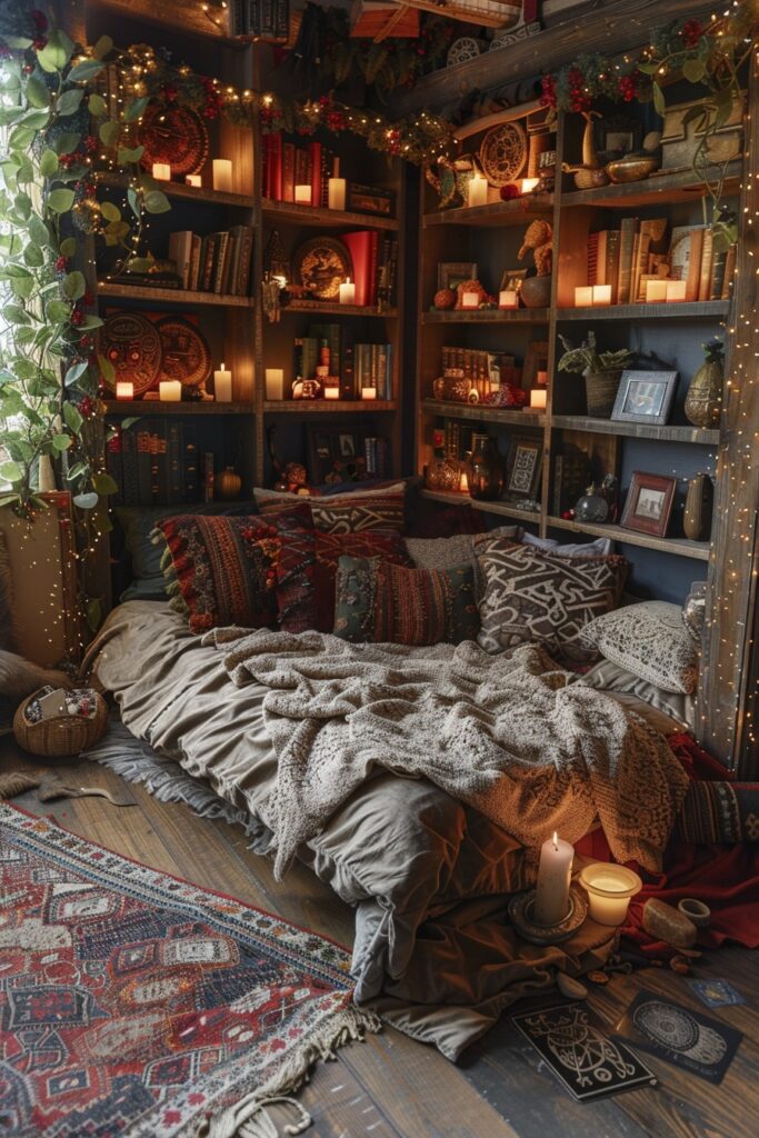 29 Rustic Boho Witchy Bedroom Ideas to Create an Enchanting Retreat 18 Rustic Divination Sanctuary