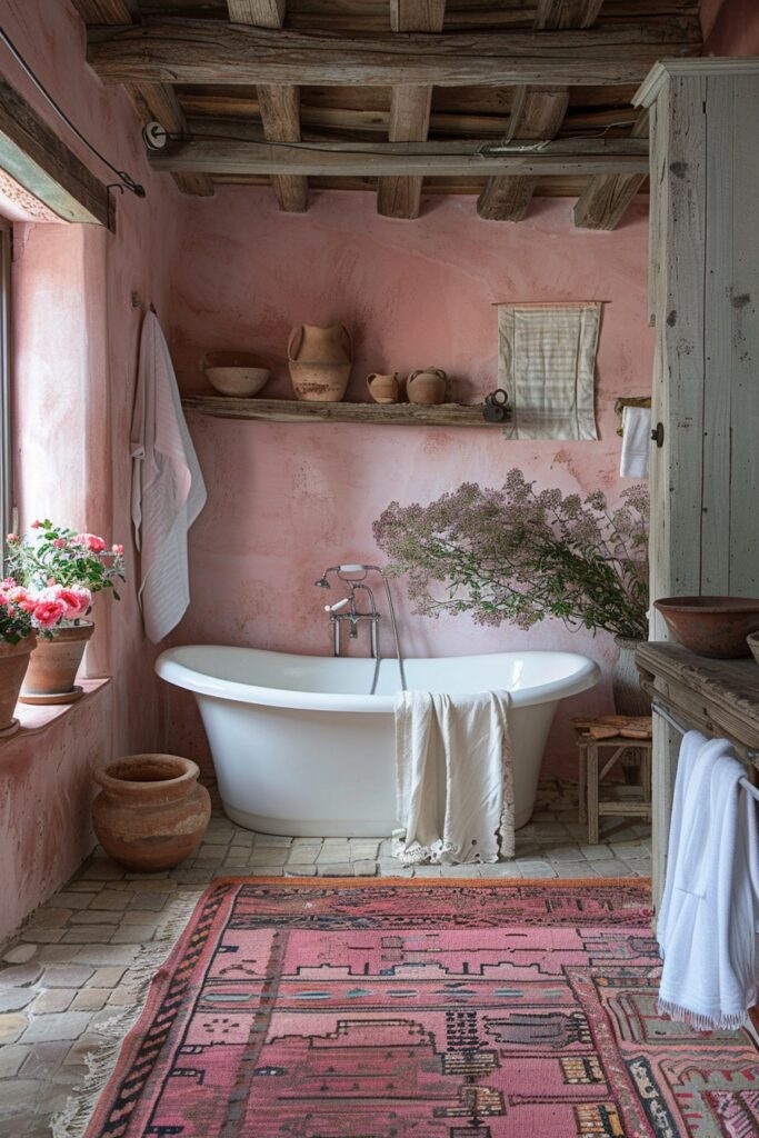 29 Pink Bathroom Decor Ideas for a Fun and Feminine Touch 9 Rustic Pink Warmth