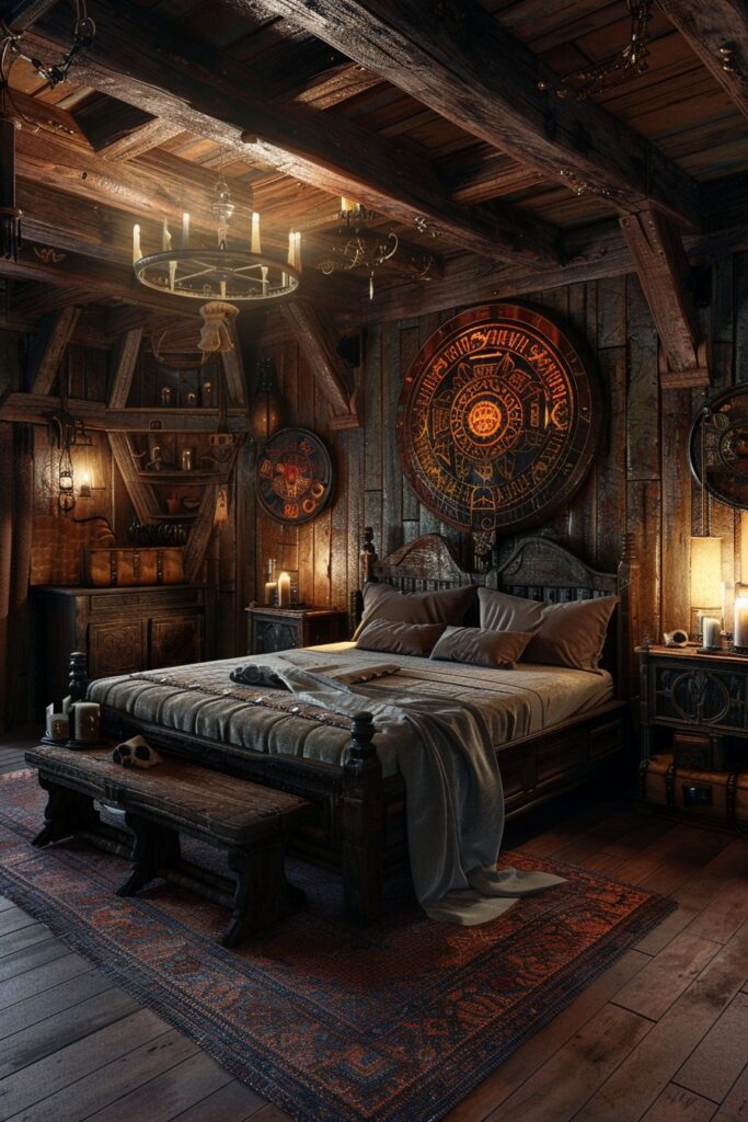 29 Rustic Boho Witchy Bedroom Ideas to Create an Enchanting Retreat 8 Rustic Rune Sanctuary