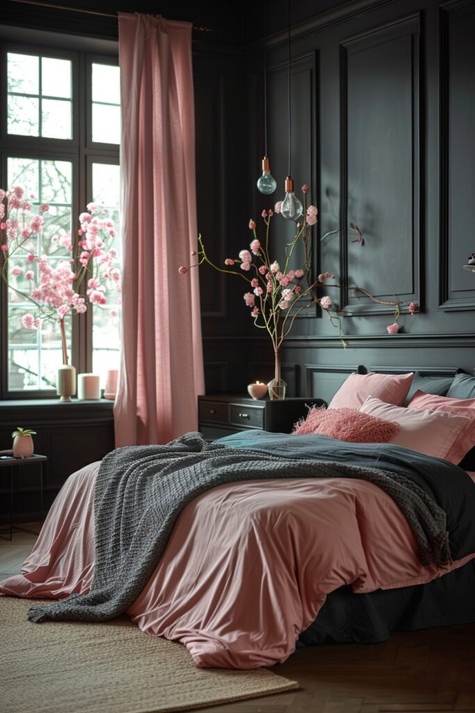 29 Pink and Black Bedroom Ideas for a Modern and Feminine Vibe 10 Soft Pink and Matte Black Bedroom