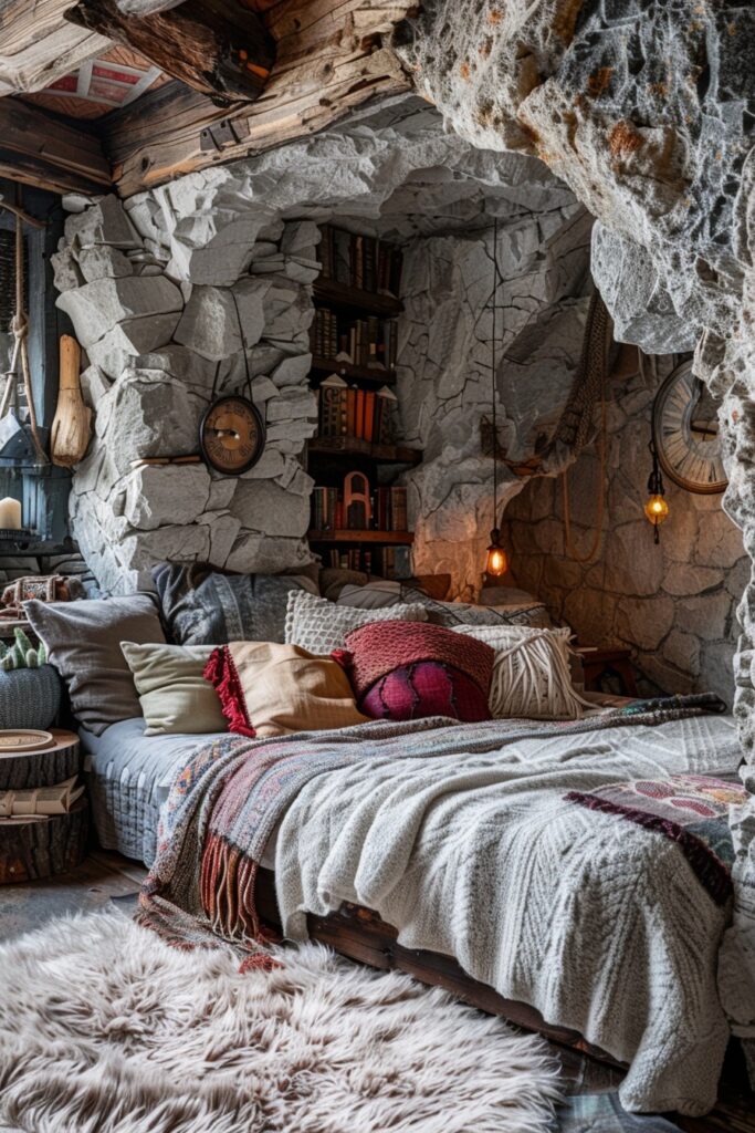 29 Rustic Boho Witchy Bedroom Ideas to Create an Enchanting Retreat 25 Sorcery and Stone Sanctuary