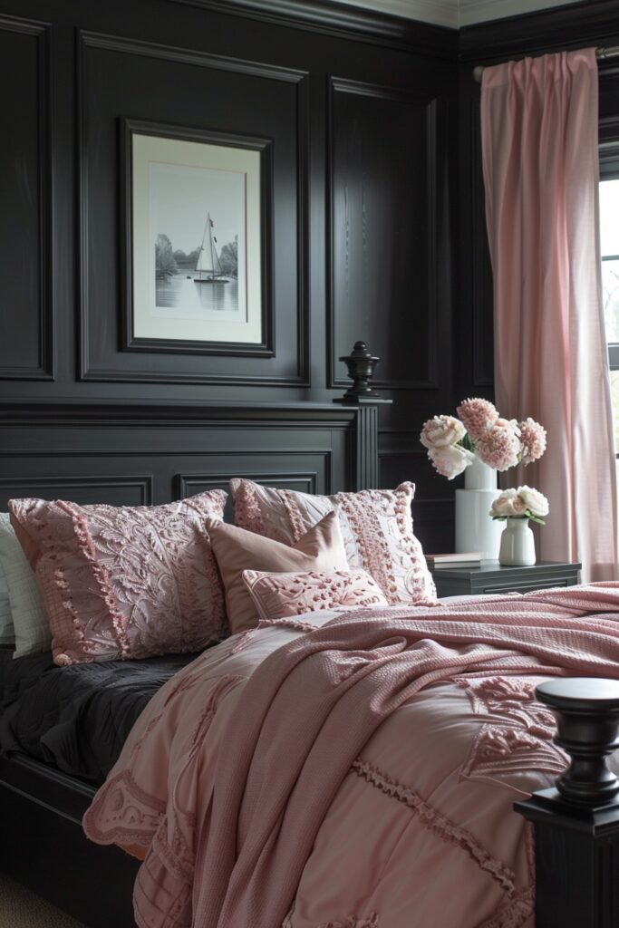 29 Pink and Black Bedroom Ideas for a Modern and Feminine Vibe 26 Subtle Pink Accents in Black Bedroom
