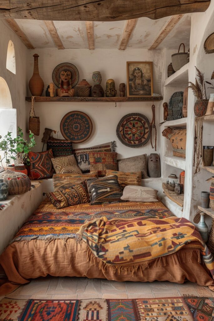 29 Rustic Boho Witchy Bedroom Ideas to Create an Enchanting Retreat 19 Tribal Spirit Sanctuary