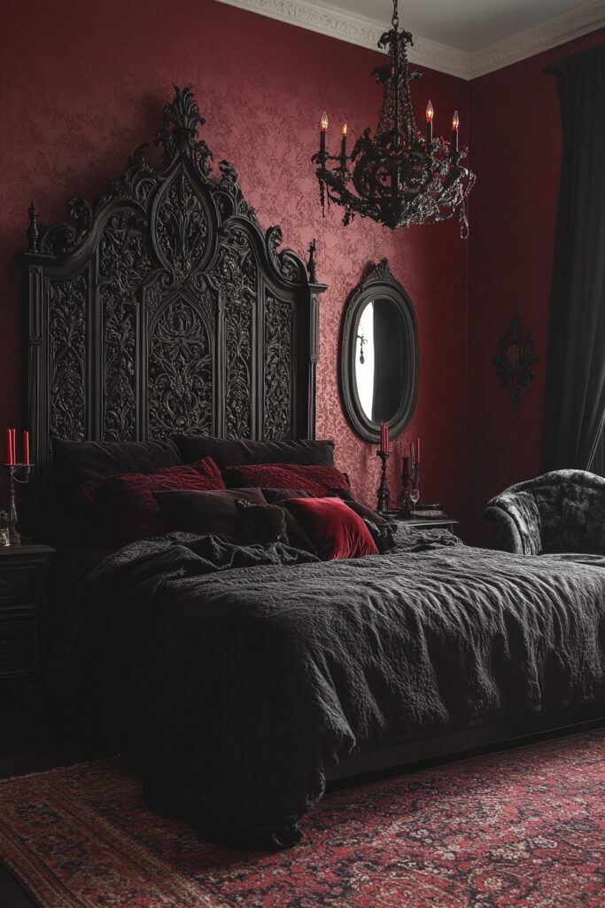 29 Halloween Decor Bedroom Ideas to Add Spooky Vibes to Your Sleeping Space 11 Vampire’s Lair
