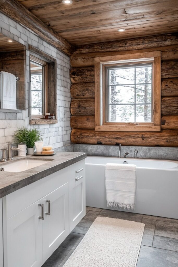 29 Small Log Cabin Interior Bathroom Ideas That Make the Most of Tiny Spaces 14 Contemporary Rustic Bathroom