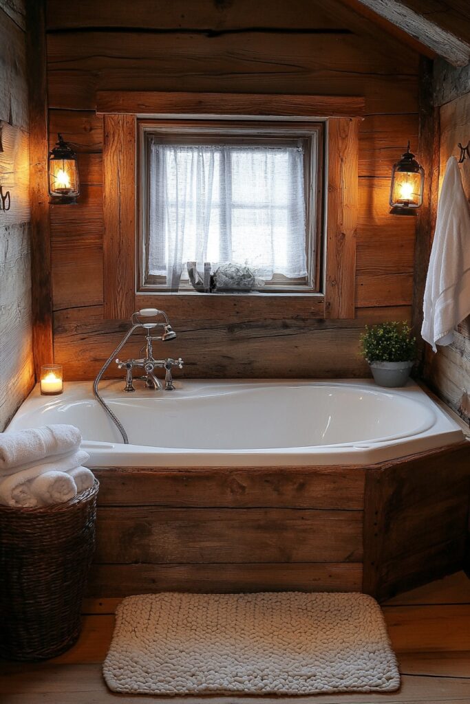 29 Small Log Cabin Interior Bathroom Ideas That Make the Most of Tiny Spaces 8 Cozy Alpine Corner Bathroom