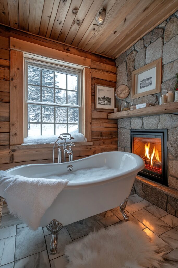29 Small Log Cabin Interior Bathroom Ideas That Make the Most of Tiny Spaces 21 Cozy Fireside Bathroom