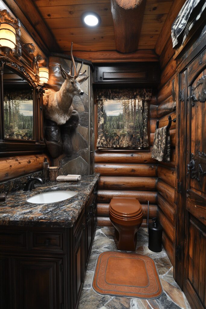 29 Small Log Cabin Interior Bathroom Ideas That Make the Most of Tiny Spaces 20 Hunter’s Themed Bathroom