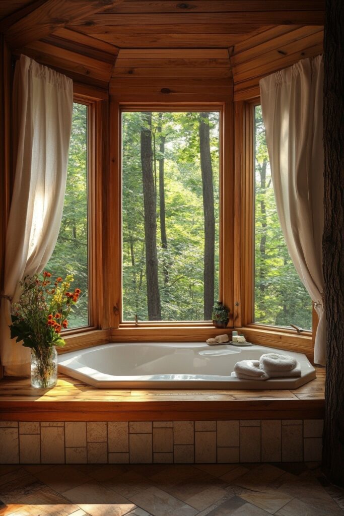 29 Small Log Cabin Interior Bathroom Ideas That Make the Most of Tiny Spaces 15 Luminous Forest View Bathroom
