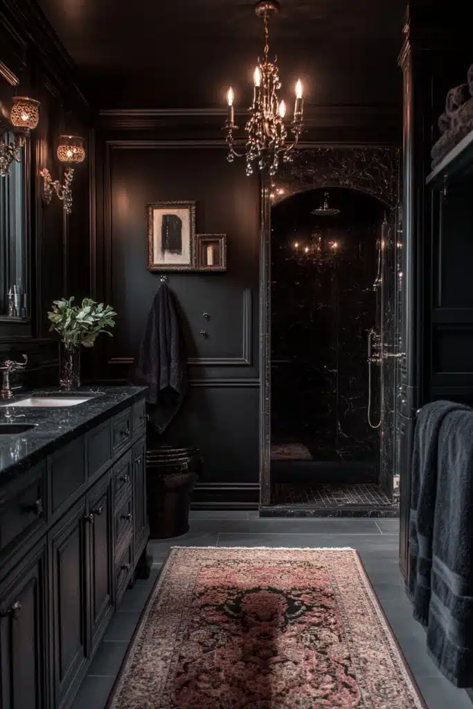 29 Western Gothic Bathroom Ideas to Blend Antique Elements with Gothic Style 1 Midnight Mystique