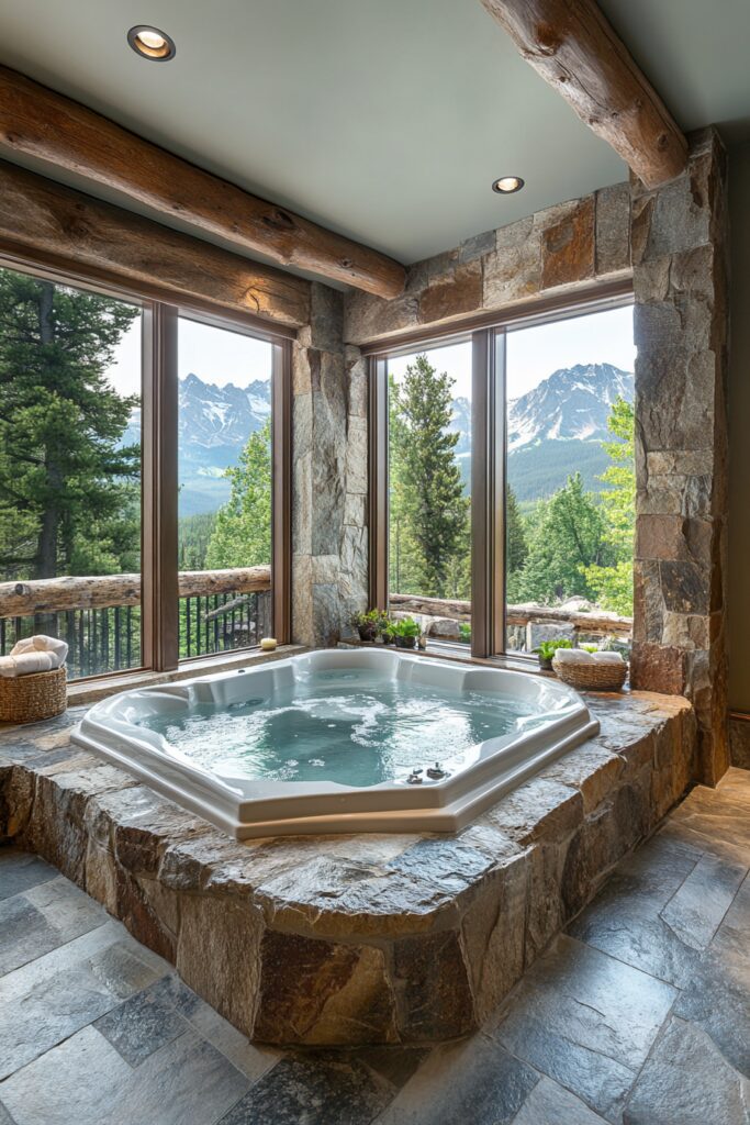 29 Small Log Cabin Interior Bathroom Ideas That Make the Most of Tiny Spaces 24 Mountain Spa Bathroom