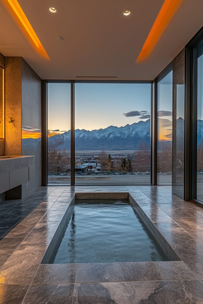 29 Small Log Cabin Interior Bathroom Ideas That Make the Most of Tiny Spaces 7 Mountain View Spa Bathroom