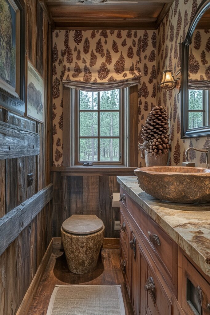 29 Small Log Cabin Interior Bathroom Ideas That Make the Most of Tiny Spaces 25 Pine Cone Themed Bathroom
