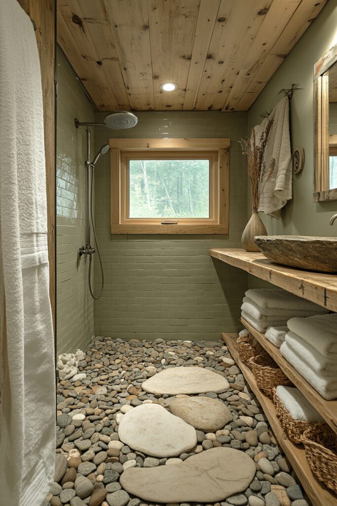 29 Small Log Cabin Interior Bathroom Ideas That Make the Most of Tiny Spaces 4 Riverside Elegance Bathroom