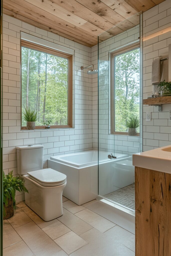 29 Small Log Cabin Interior Bathroom Ideas That Make the Most of Tiny Spaces 2 Sleek Forest Bath Space