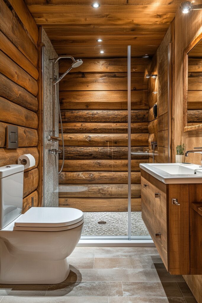 29 Small Log Cabin Interior Bathroom Ideas That Make the Most of Tiny Spaces 19 Sophisticated Timber Washroom