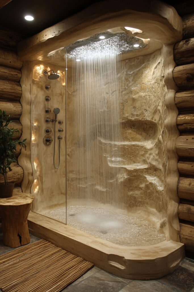 29 Small Log Cabin Interior Bathroom Ideas That Make the Most of Tiny Spaces 26 Waterfall Shower Retreat