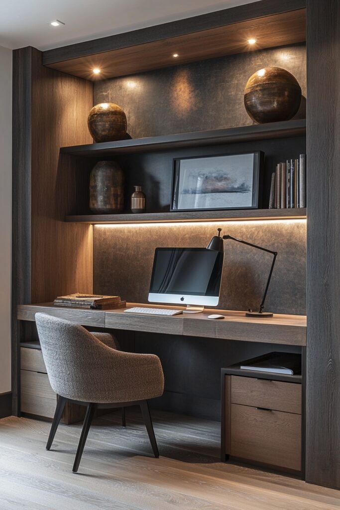29 Tiny Apartment Home Office Ideas for Setting Up a Productive Home Workspace 9 Alcove Desk Setup