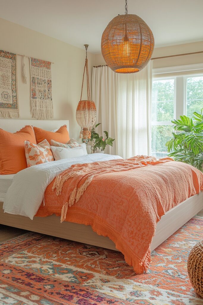 29 Orange Boho Bedroom Ideas for a Playful and Vibrant Bedroom Makeover 11 Apricot Bliss