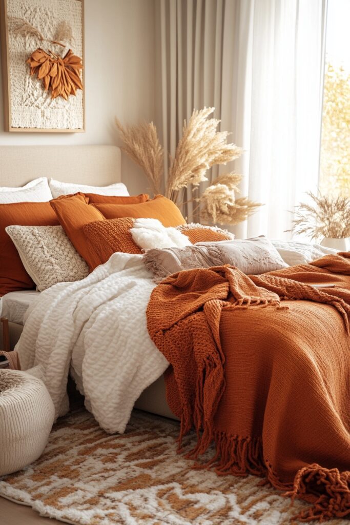 29 Orange Boho Bedroom Ideas for a Playful and Vibrant Bedroom Makeover 6 Autumn Glow Chamber