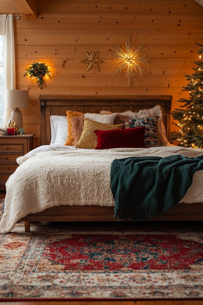 29 Boho Xmas Decor Bedroom Ideas for Crafting a Relaxing and Stylish Christmas Vibe 3 Boho Luxe Holiday Nook