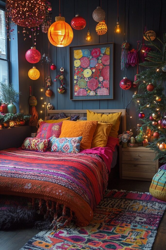 29 Boho Xmas Decor Bedroom Ideas for Crafting a Relaxing and Stylish Christmas Vibe 10 Bright Holiday Boho Oasis