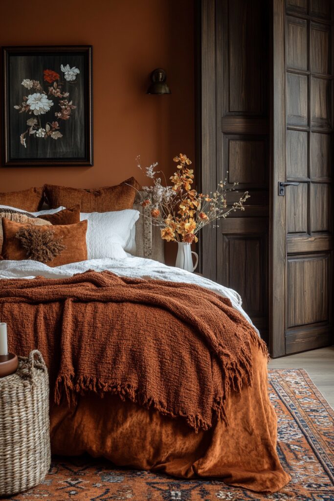 29 Orange Boho Bedroom Ideas for a Playful and Vibrant Bedroom Makeover 15 Bronze Boho Charm