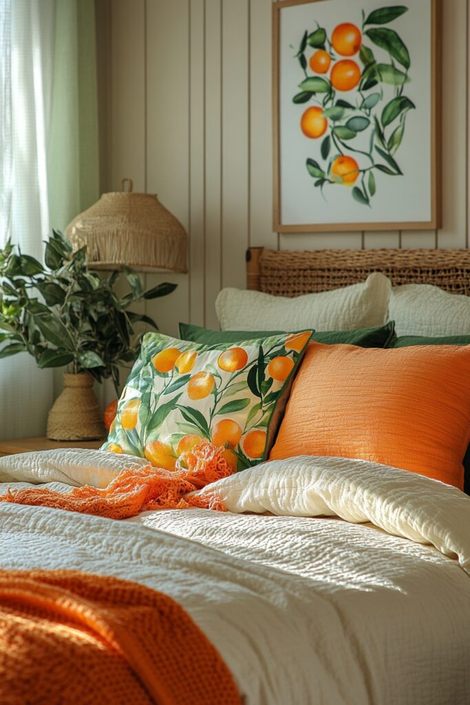 29 Orange Boho Bedroom Ideas for a Playful and Vibrant Bedroom Makeover 3 Citrus Boho Escape