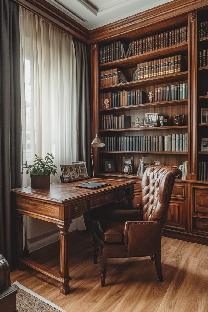 29 Tiny Apartment Home Office Ideas for Setting Up a Productive Home Workspace 24 Classic Wood Workspace