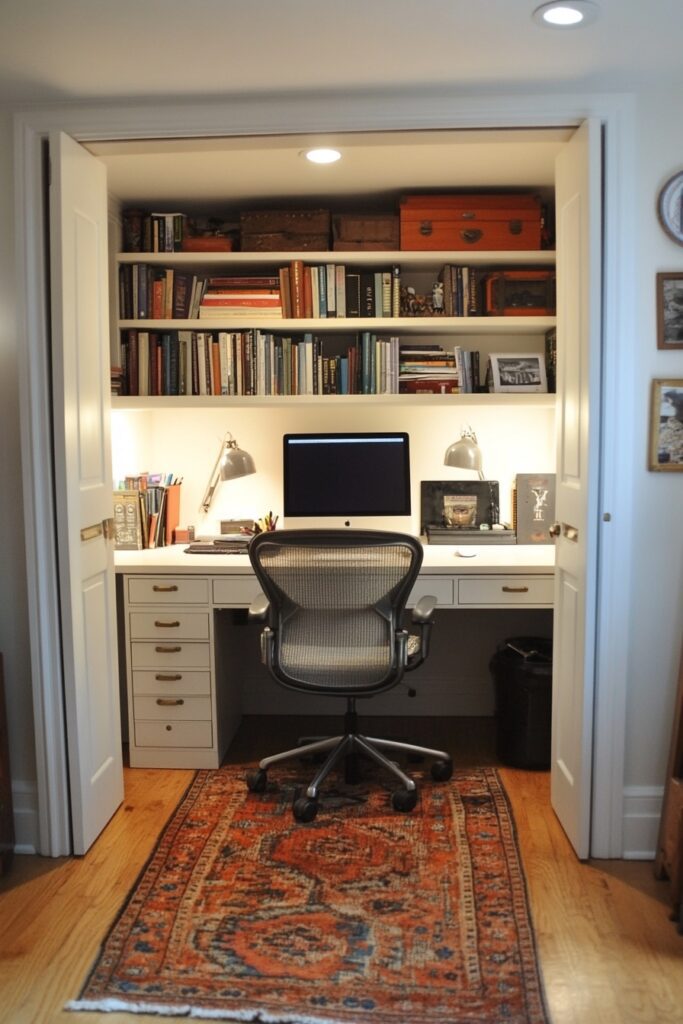 29 Tiny Apartment Home Office Ideas for Setting Up a Productive Home Workspace 8 Closet Workspace Conversion