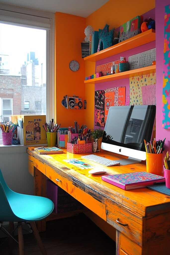 29 Tiny Apartment Home Office Ideas for Setting Up a Productive Home Workspace 29 Colorful Office Nook