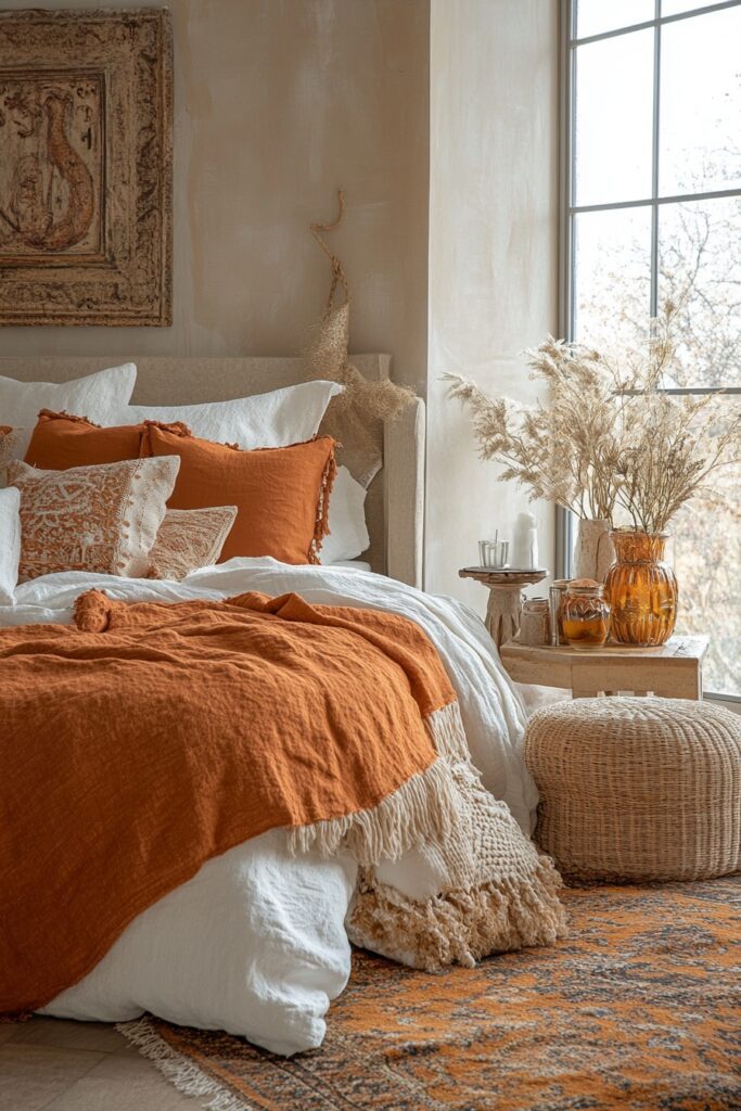 29 Orange Boho Bedroom Ideas for a Playful and Vibrant Bedroom Makeover 29 Copper Haven