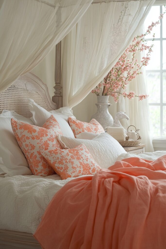 29 Orange Boho Bedroom Ideas for a Playful and Vibrant Bedroom Makeover 9 Coral Serenity