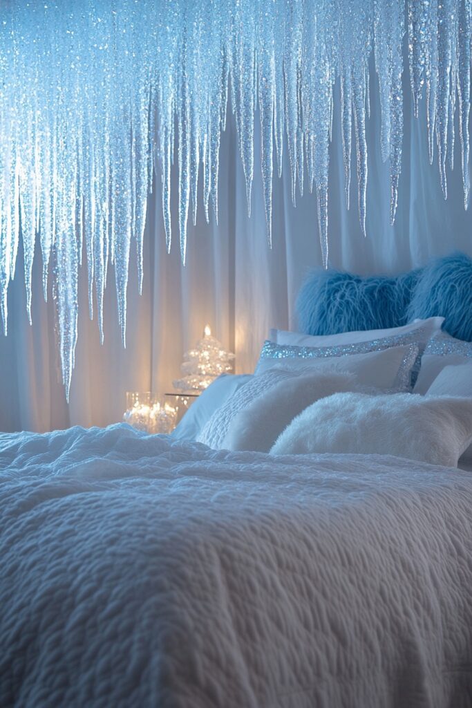 29 Boho Xmas Decor Bedroom Ideas for Crafting a Relaxing and Stylish Christmas Vibe 16 Crystal Winter Retreat