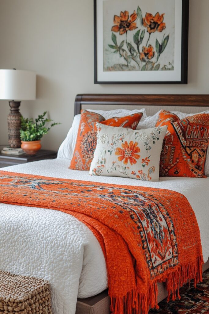 29 Orange Boho Bedroom Ideas for a Playful and Vibrant Bedroom Makeover 8 Fiery Boho Sanctuary