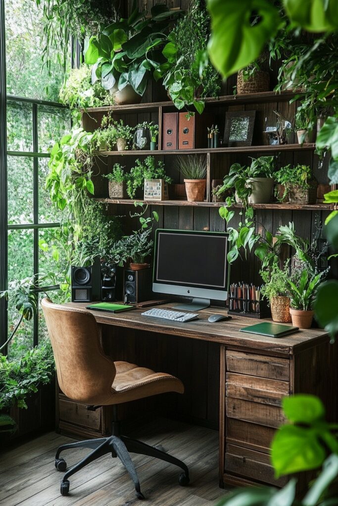 29 Tiny Apartment Home Office Ideas for Setting Up a Productive Home Workspace 18 Greenery-Enhanced Workspace