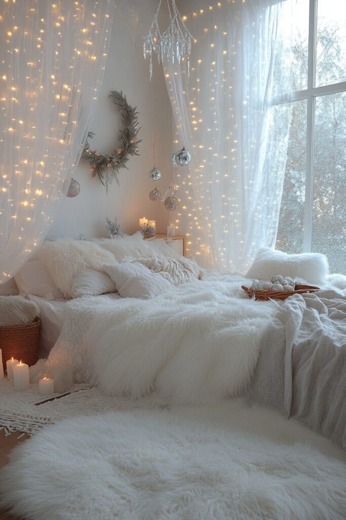 29 Boho Xmas Decor Bedroom Ideas for Crafting a Relaxing and Stylish Christmas Vibe 14 Icy Boho Wonderland