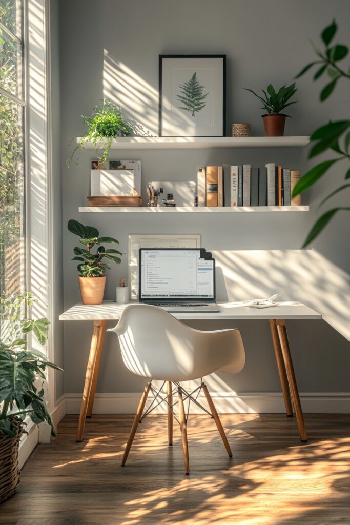 29 Tiny Apartment Home Office Ideas for Setting Up a Productive Home Workspace 1 Minimalist Workspace Nook