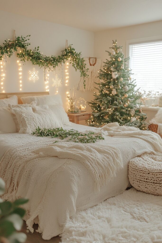 29 Boho Xmas Decor Bedroom Ideas for Crafting a Relaxing and Stylish Christmas Vibe 22 Mistletoe Romantic Retreat