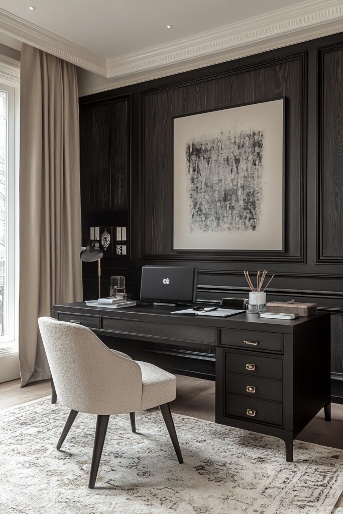 29 Tiny Apartment Home Office Ideas for Setting Up a Productive Home Workspace 21 Monochrome Modern Office