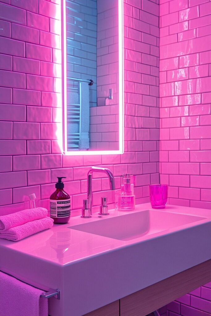 29 Loft Bathrooms for Creating the Perfect Soothing Sanctuary 18 Neon Accents Bathroom
