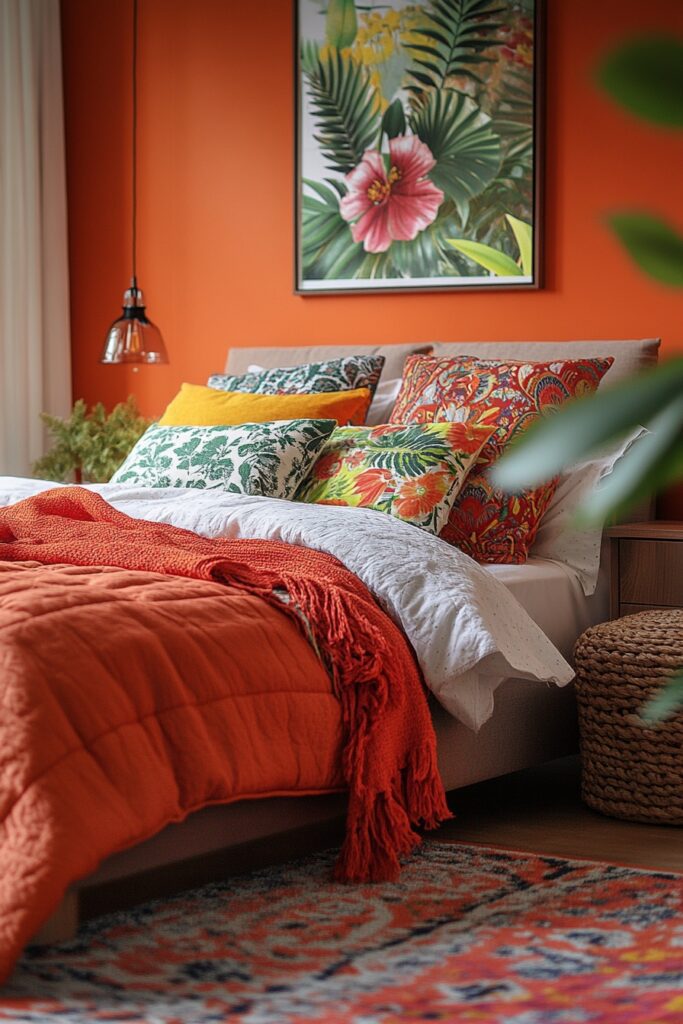 29 Orange Boho Bedroom Ideas for a Playful and Vibrant Bedroom Makeover 12 Persimmon Vibes