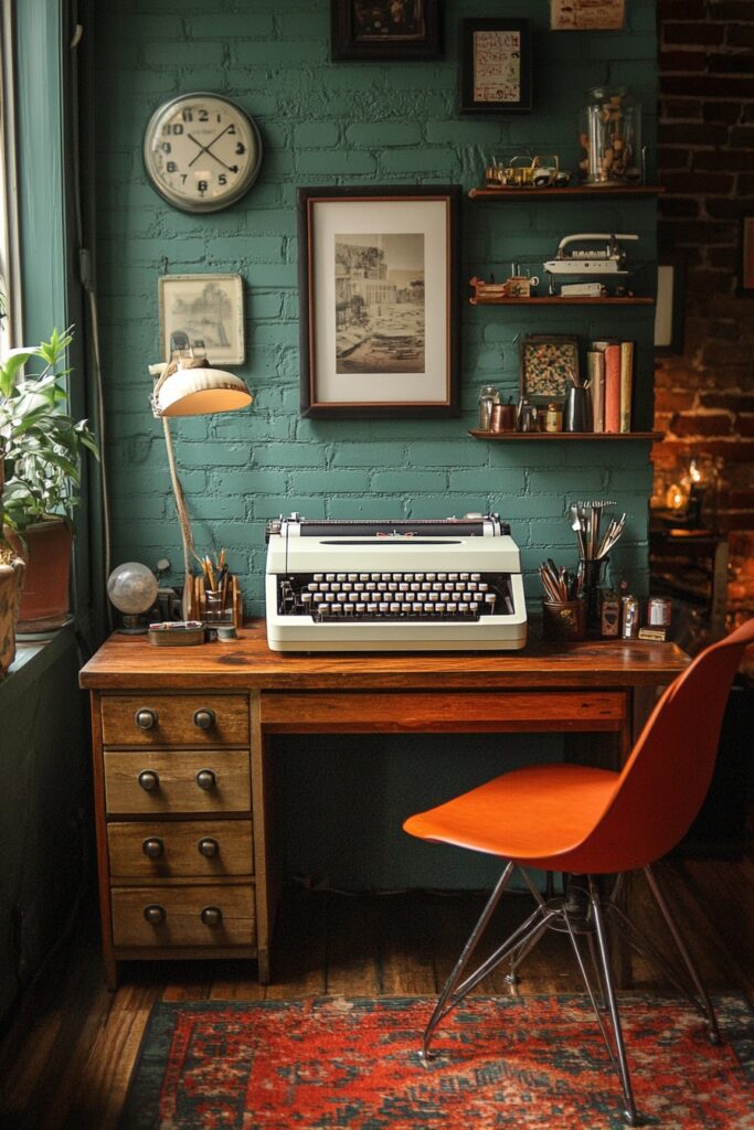 29 Tiny Apartment Home Office Ideas for Setting Up a Productive Home Workspace 26 Retro Office Setup