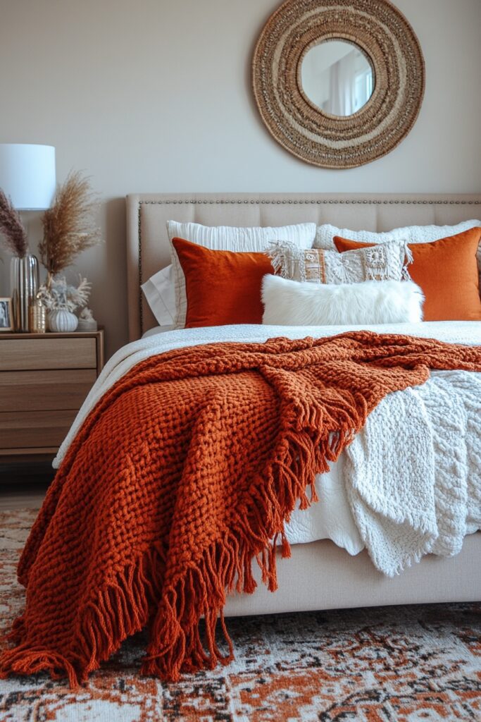 29 Orange Boho Bedroom Ideas for a Playful and Vibrant Bedroom Makeover 17 Rusted Elegance