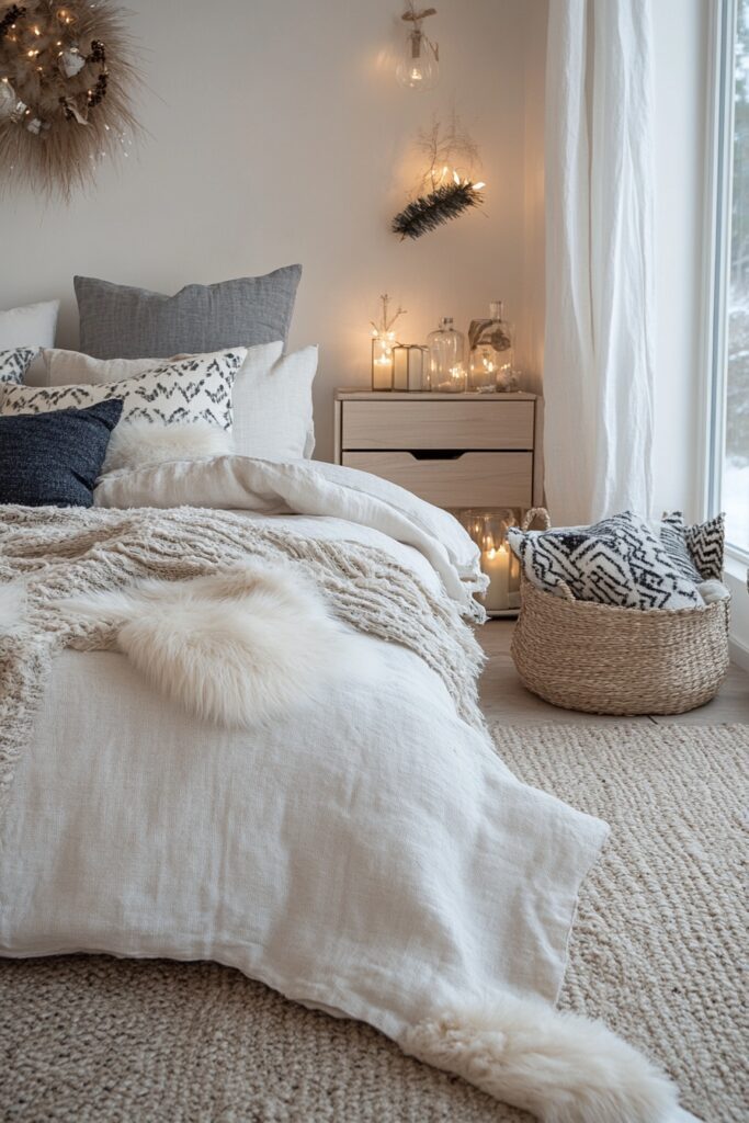 29 Boho Xmas Decor Bedroom Ideas for Crafting a Relaxing and Stylish Christmas Vibe 9 Scandi-Boho Winter Bliss