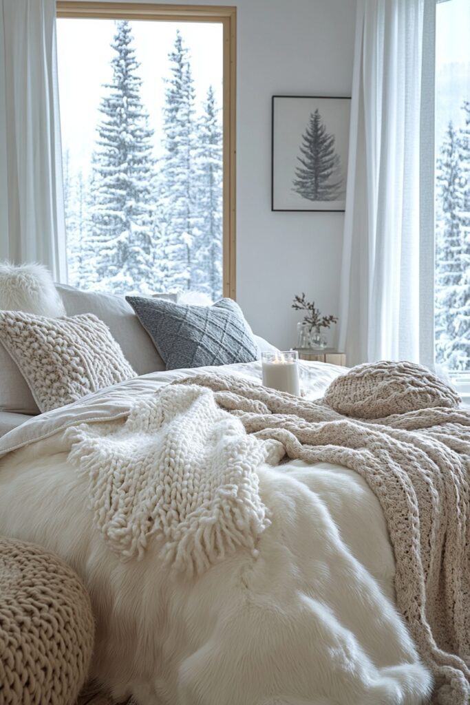29 Boho Xmas Decor Bedroom Ideas for Crafting a Relaxing and Stylish Christmas Vibe 23 Snowy Serenity Escape
