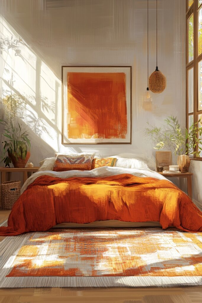 29 Orange Boho Bedroom Ideas for a Playful and Vibrant Bedroom Makeover 16 Spiced Comfort