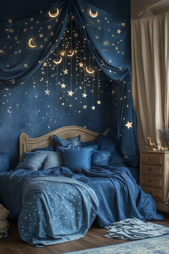 29 Boho Xmas Decor Bedroom Ideas for Crafting a Relaxing and Stylish Christmas Vibe 26 Starry Night Boho Slumber